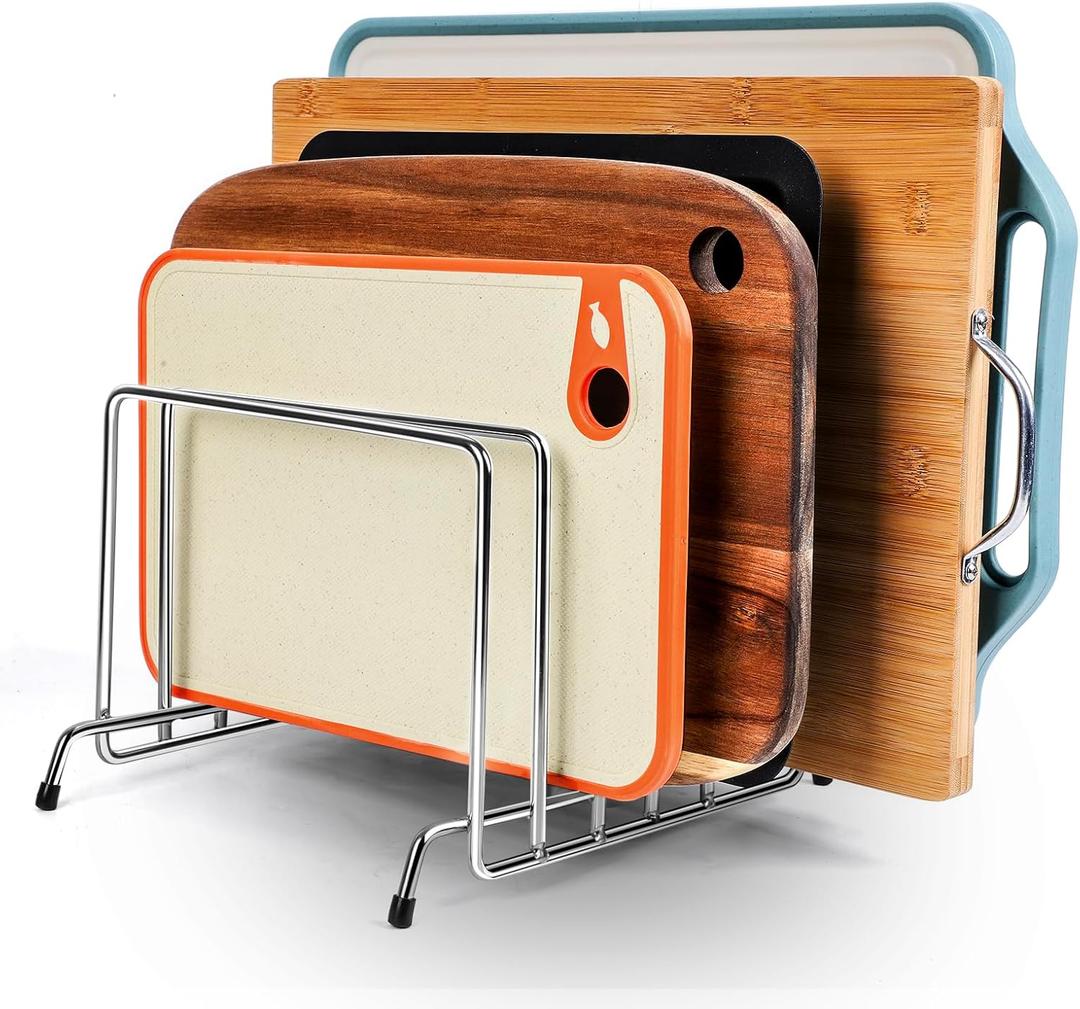 6 Slot Stainless Steel Heavy Duty Cutting Board Organizer, Cutting Board Storage Rack Cutting Board Holder Baking Cookie Pan Sheets Cooling, Kitchen Organizers And Storage,Cabinet Countertop Organizer