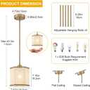 3-Pack Modern Gold Rattan Pendant Light Fixtures, 7.67" Hand-Woven Hexagonal Island Lighting, Boho Hanging Pendant for Kitchen Island, Dining Room, Hallway, E26 Base