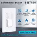 BESTTEN 6 Pack Super Slim Dimmer Light Switch, Quiet Rocker, Single Pole or 3 Way Dimmable Switch, Max 300W LED, CFL, 600W Incandescent, Screwless Wall Plate Included, ETL Listed, White