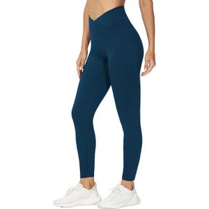 THE GYM PEOPLE Womens' V Cross Waist Yoga Leggings with High Waisted Tummy Control M