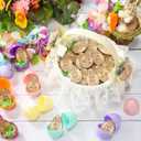 56 Set Wooden Easter Eggs Filler Tokens Wood Reward Tokens Bulk Easter Egg Hunt Token Basket Stuffer Gift for Adult with 56-color Plastic Eggshell for Basket Stuffers Family Spring Party