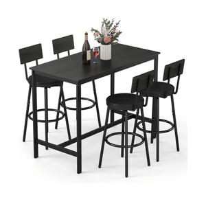 Zevemomo 5-Piece Dining Table Set, Bar Table Set for 4, Kitchen Table and Chairs, Counter Height High Top Table with 4 PU Upholstered Stools, Space-Saving Pub Table Sets for Small Space, Black