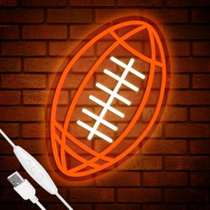 Football Neon Sign, Cool Dimmable Light Up Led Sports Neon Light USB Powered Hanging for Wall Decor, Man Cave, Bedroom, Game Room, Birthday Christmas Merch Gift for Boys Fans (Football-Orange)