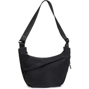 Medium Crescent Crossbody Bag for Women & Men, Lightweight Sling Bag with Adjustable Strap and 3 Zipper Pockets (Black)