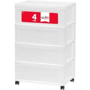 IRIS USA Plastic Drawer Storage Organizer Rolling Cart, with Wheels Casters, 4-Drawers, for Art Craft Supplies Bathroom Dorm Bedroom Laundry Room, Wide, White/Pearl