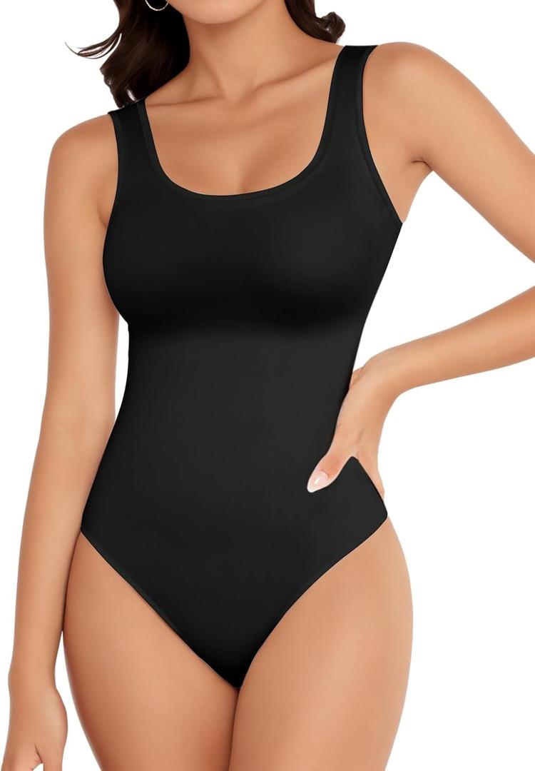 YOGINGO Women's Scoop Neck Sleeveless Bodysuits Backless Tank Top Body Suits for Womens Sexy Bodysuit Tops Leotards (Medium, Black)