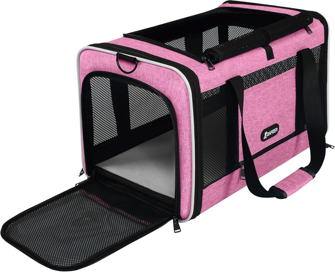 Cat Carrier 18x11x11 Delta Airline Approved, Easy Load Soft Pet Plane Travel Bag 15 pounds, Teacup Dog Crate 12 lbs, Yorkie Kennel Carrying Case, Kitten Toy Poodle Mesh Cage up to 20lbs Pink (Medium)