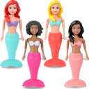 Mermaid Bath Toys for Toddlers Kids Girls - Princess Wind Up Tail Flap Floating Water Bathtub Toys, Swimming Pool Bathing Time Fun (Pack of 4)