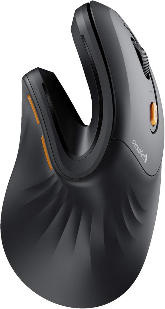 ProtoArc Ergonomic Mouse, EM11 NL Bluetooth Rechargeable Wireless Vertical Mouse, 3 Multi-Device Connectivity for Computer/PC/Laptop, 2.4GHz USB-A Optical Mice for Windows, Mac OS, Black
