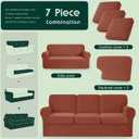 CHUN YI 7 Piece Couch Covers Sofa Covers Washable, Stretch Sofa Slipcovers for 3 Cushion Couch with Seperate Backrest and Cushion Covers, Anti Slip Furniture Protector for Dogs Pets (Large, Brick)