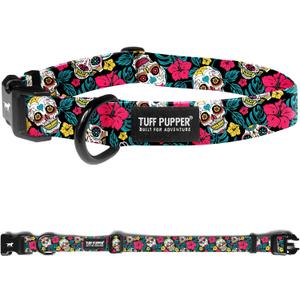 Tuff Pupper Premium Adjustable Dog Collar for Medium Boy & Girl Dogs, Stylish Pattern Collars Designed in USA, Quick Release Buckle, DayoftheDead Print, Medium (1 Inch Wide x 13-18 Inch Neck)