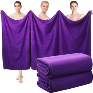 Mixweer 2 Pcs Oversized Bath Towels, 40 x 80 Inch Giant Microfiber Jumbo Bath Sheets Ultra Soft Bathroom Microfiber Quick Dry Absorbent Shower Towels for Spa Camping Beach (Dark Purple)