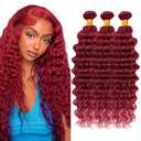 34 Inch 99j Human Hair Bundle Burgundy Bundle Brazilian Virgin Remy Hair Extensions Mixed Length 3 Bundles