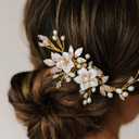 SWEETV Wedding Hair Comb for Bridal Hair Accessories, Handmade Flower Bridal Hair Clip Hair Pieces, Gold, 5.12 *2.75 inches, 1 Count (Pack of 1)