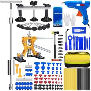 polisak 134Pcs Car Dent Puller Kit, Paintless Dent Removal Tool Kit with 3 in 1 T-bar Slide Hammer & Bridge Puller & Golden Lifter, Dent Repair Kit for Car Hail Damage Large Small Dent Fast Removal