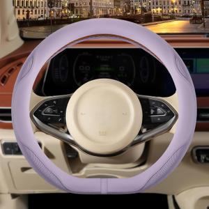 14 inch D Shaped Steering Wheel Cover for Prius Civic, Nappa Microfiber Leather Non-Slip Breathable Fabric, Warm in Winter and Cool in Summer, Purple Small 13.5 inch to 14 inch