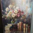 YSPCSUN Still Life Floral Canvas Wall Art Vintage Stacked Books Picture Rustic Farmhouse Decor For Living Room Large Impasto Style Flower Painting Print Gallery Wrapped Framed 36x24 Inch