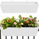 36 Inch Railing Planter Boxes, Heavy Duty Metal Hanging Planters with Adjustable Brackets, Outdoor Balcony Flower Box for Deck, Fence, Porch Railings (White), 1PC
