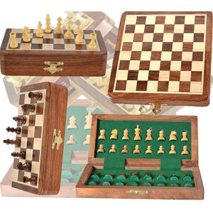 Magnetic Travel Pocket Chess Set - Staunton 7x7 Inch Folding Game Board - Handmade in Fine Rosewood - 2 Players, Age 14+