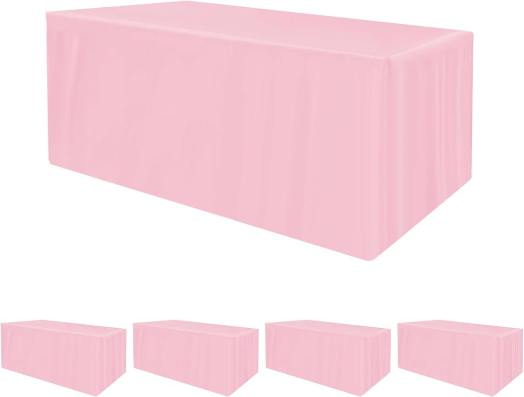 HolidayIdeas Fitted Tablecloths for 6 Foot Rectangle Table, Wrinkle Resistant Washable Table Cover 30x72 Inch for Vendor Booth Display, Banquet, Trade Show, Pink, 4 Pcs