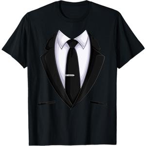 Black & White Suit Tie Tuxedo Bow Tie Funny Suit Men Costume T-Shirt Small