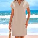 Okiwam Women's Spring Summer Dresses 2026 Casual Short Sleeve V-Neck T-Shirt Mini Vacation Sun Dresses with Pockets (XXL)