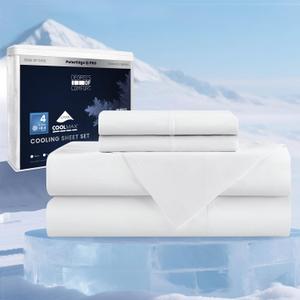 Degrees of Comfort PolarEdge Pro Cooling Sheet Full Size, Q-MAX >0.4, Luxury Cooling with Coolmax, Deep Pocket Up to 15 Inches, Moisture-Wicking & Breathable for Hot Sleepers, 4 Pieces White