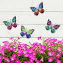 dreamskip 4 Pcs Metal Butterfly Wall Decor Art, Colorful Butterflies Outdoor Wall Art, Hand Craft Outdoor Garden Decor For Fence, Patio, Yard Decoration