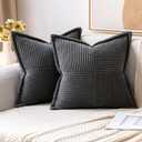 MIULEE Dark Grey Corduroy Decorative Euro Sham Pillow Covers 24x24 Inch with Splicing Set of 2 Soft Boho Pillow Covers Broadside Textured Pillowcases for Couch Bed Livingroom