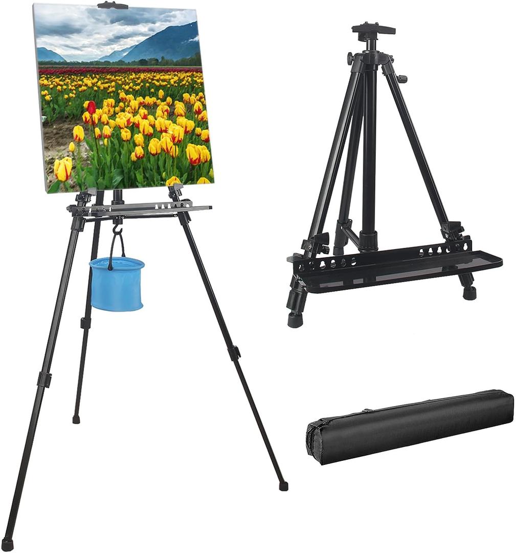 YDisplay Artist Easel Stand for Painting with Organizer Tray,Aluminum Easel with Carry Bag for Indoor Outdoor Perfect for Adults & Kids,Black
