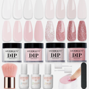 AZUREBEAUTY 4 Colors Dip Powder Nail Kit Starter, Transparent Nude Neutral Pink