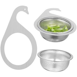 2pcs Stainless Steel Sink Drain Basket Swan Strainer for Kitchen Multifunctional Side Drainer for Fruits Vegetables Easy to Install Space Saving Design