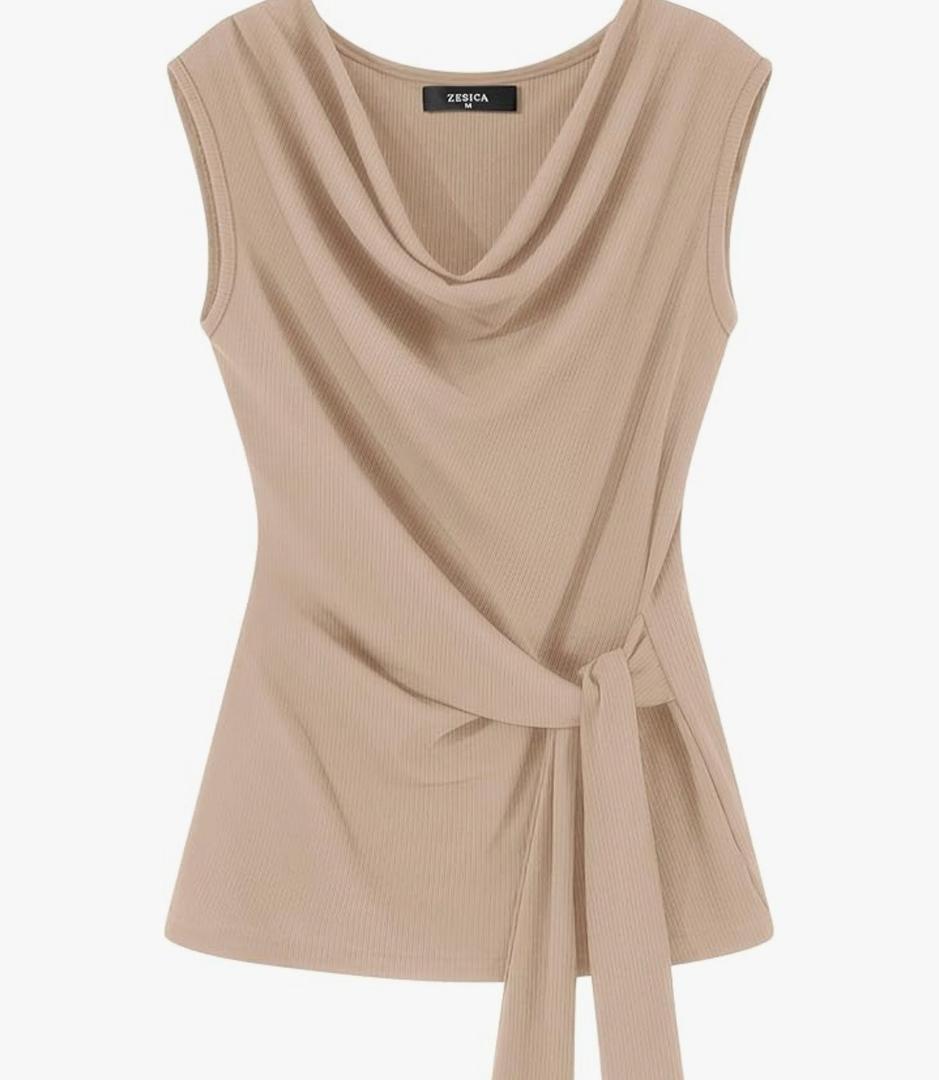 ZESICA Women's Summer Business Casual Tank Tops 2026 Cowl Neck Sleeveless Knit Slim Shirts Spring Work Dressy Blouses, Larg