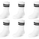 Haloumoning Boys Striped Crew Socks 6 Pairs Kids Cushioned Uniform Casual Athletic Soft Cotton Socks 4-15 Years