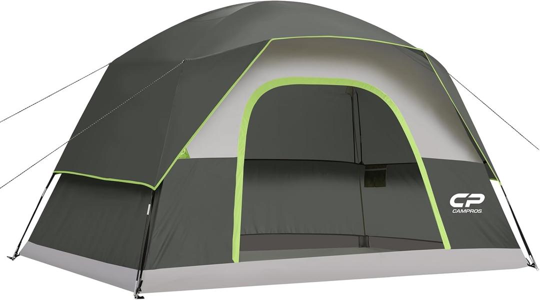 CAMPROS CP Tent 6 Person, Waterproof Windproof Double Layer Family Dome Tent, Easy Setup with Large Mesh Windows & Wide Door for Camping