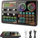 Sound Effects Board, Audio Interface with Voice Changer and LED Lights, Live Sound Board for PC Phone Microphone, Audio Mixer for Karaoke, Streaming, Recording, Gaming