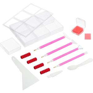 PATIKIL Diamond Painted Tray, 26PCS Diamond Painted Accessories Organizer Kits Large Diamond Art Trays Bead Rhinestone Sorting Tray Square Craft Tools with Pens Spoon Brush Clay, Clear