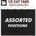 HERKKA Hanging File Folders, 60 Pack Reinforced Letter Size Hanging Folders, Designed for Bulky Files, Filing Cabinet, 1/5-Cut Adjustable Tabs (Black)