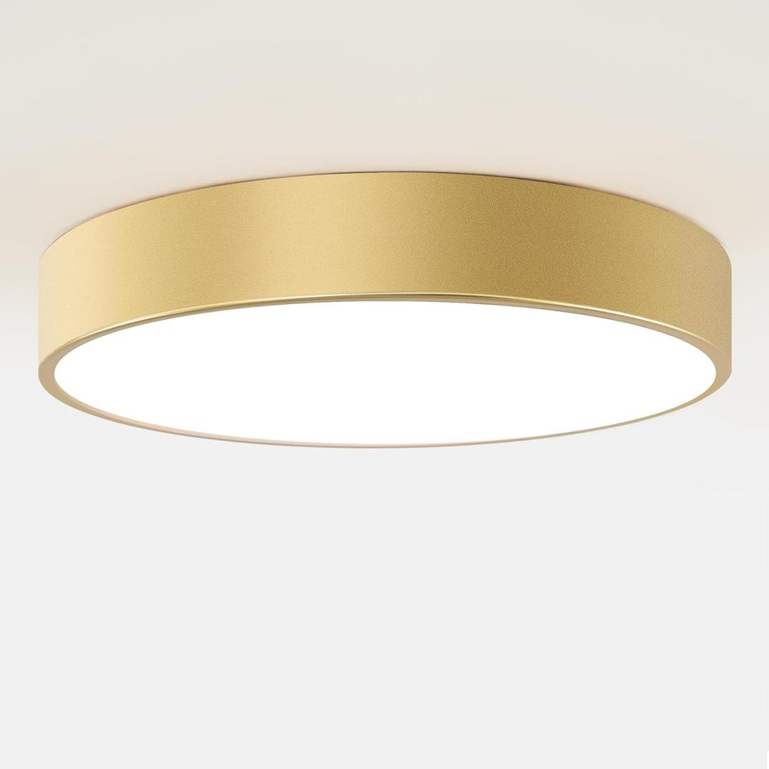 Large Gold Flush Mount Ceiling Light, 18 Inch Oversized Close to Lighting Fixtures, Minimalist Modern Style Round Lamp for Living Room, Bedroom, Kitchen Island (E12, 4-Light)
