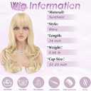 Haloo Blonde Wigs with Bangs Long Wavy Layered Haircut Natural Looking Fluffy Synthetic Heat Resistant Hair Wig for Women Daily Party, 24 Inch