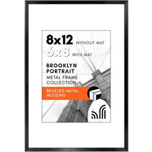 Americanflat 8x12 Metal Picture Frame with Tempered Glass - Use as 6x8 Frame with Mat or Display 8x12 Photo Without Mat - Brooklyn Collection - Picture Frames for Tabletop or Wall - Black