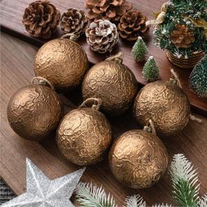 6 Pcs Farmhouse Christmas Ball Ornaments 3.15'' Vintage Antique Gold Christmas Tree Decor Rustic Distressed Neutral Ornaments with Loop Shatterproof Hanging Ball for Farmhouse Xmas Decor