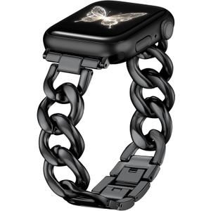 DaQin Gold Band Compatible with Apple Watch Bands for Women 40mm 38mm 41mm 42mm 44mm 45mm 46mm, Metal Chain Link Steel Replacement Accessories Bracelet for iWatch Bands Series 11 10 9 8 7 6 5 4 3 2 1 (Black)
