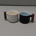 Ceramic Espresso Cup with Wooden Handle, 3oz, Microwave Safe, Porcelain, 2.08x1.85in, Hand Wash Only, Black&White