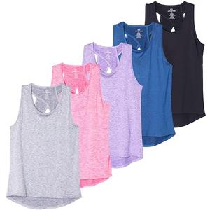 Real Essentials 5 Pack: Women's Crossback Keyhole Open Back Workout Tank Top Dry-Fit Sleeveless Yoga Gym XL