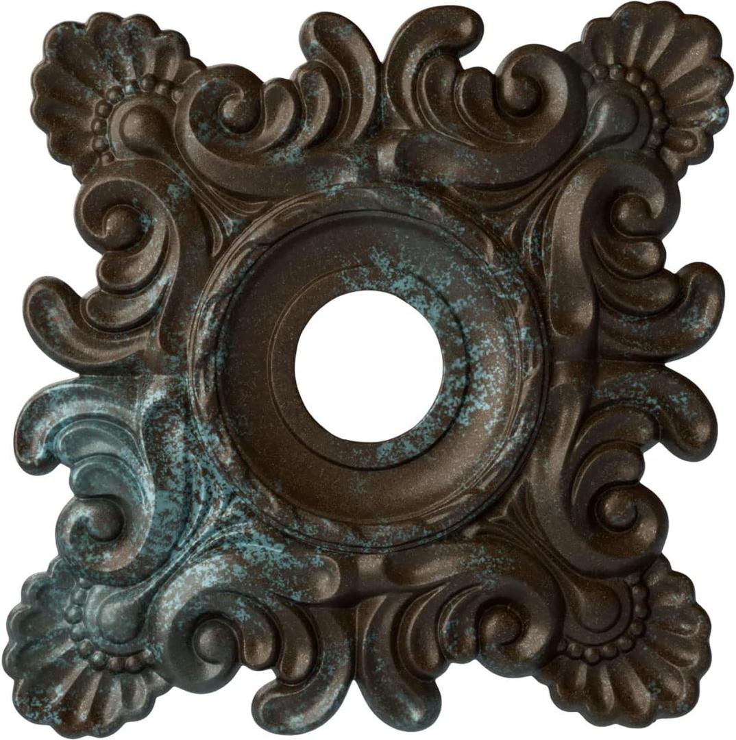 Ekena Millwork CM18CRBBS Crawley Ceiling Medallion, 18"W x 18"H x 3 1/4"ID x 1 1/2"P, Hand-Painted Bronze Blue Patina