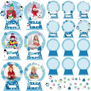 Soaoo 30 Sets Snow Picture Frame Craft for Kids Christmas Winter Magnet DIY Photo Frames Fun Snow Globe DIY Snowman Snowflake Crafts for Winter Christmas Classroom Toddlers Holiday Party Activities