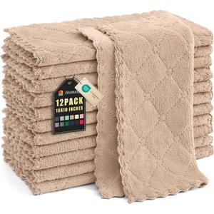 Homaxy 12 Pack Kitchen Dish Cloths (10 x 10 Inches, Tan), Super Soft and Absorbent Coral Velvet Dish Towels, Nonstick Oil Fast Drying Microfiber Cleaning Cloth, No Lint Household Dishcloths