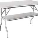 HARDURA Folding Stainless Steel Table 30X48 Inches with Adjustable Undershelf and Legs NSF Commercial Portable Folding Prep Table for Restaurant Kitchen Home and Hotel