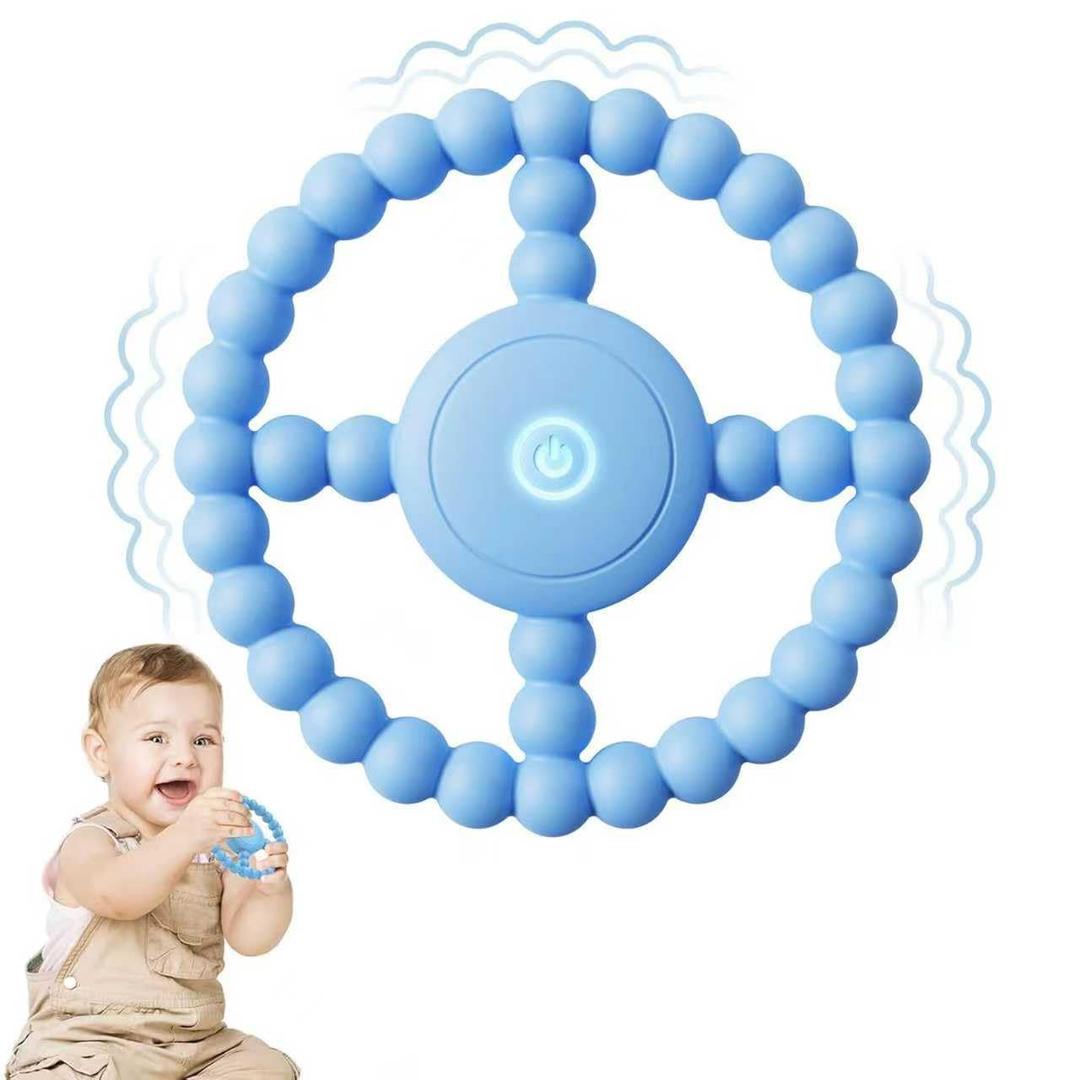 Vibrating Sensory Chew Toy, Teether Teething Toys for Babies6-12 8-18 Months, Sensory Toys for Kids with Autism&Toddler Travel Essential,1-2 Year Old Christmas Boys Girls Gifts idea(Blue)